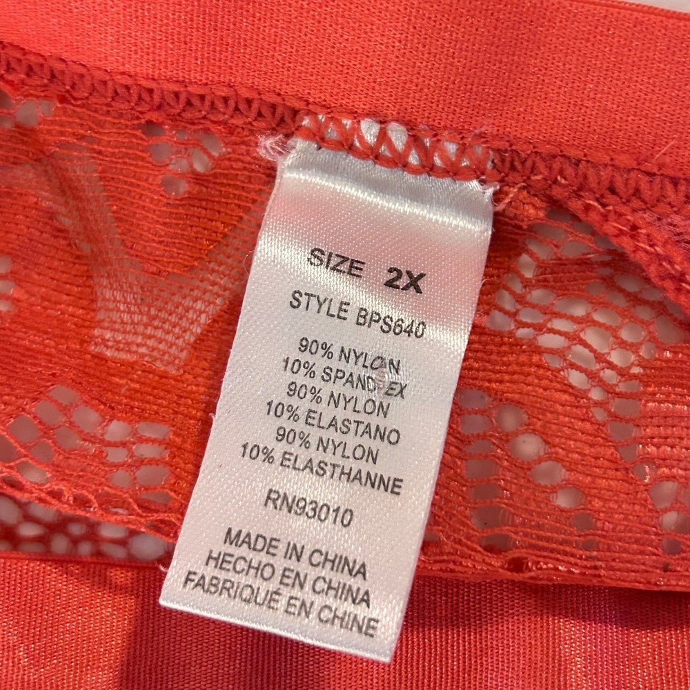 Coral Red Floral Lace Lingerie Set Longline Bra Boyshorts xLARGE stretchy  40D - Picture 6 of 8